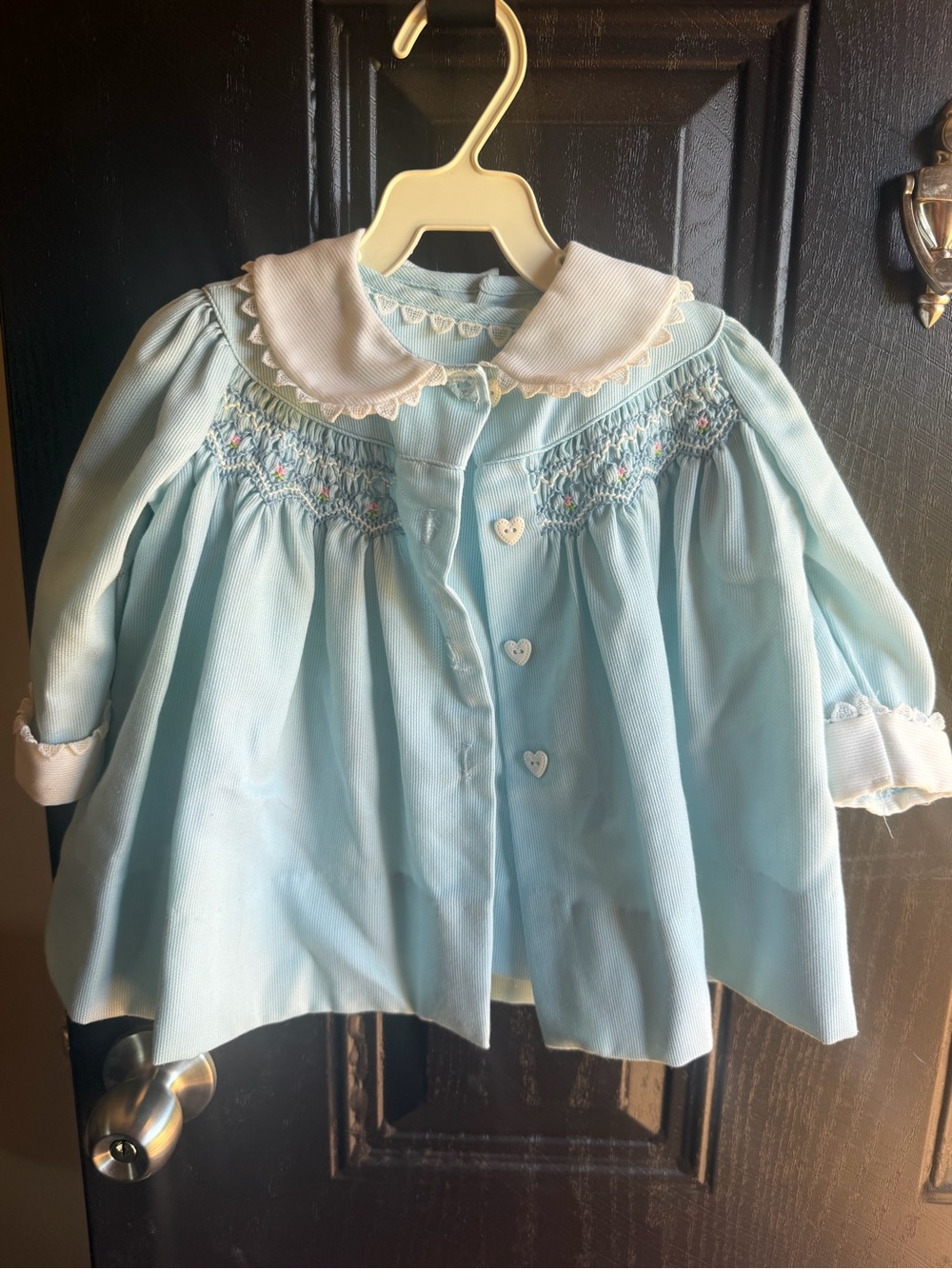 Vintage baby blue Polly flinders hand smocked dress and jacket set 12 mo